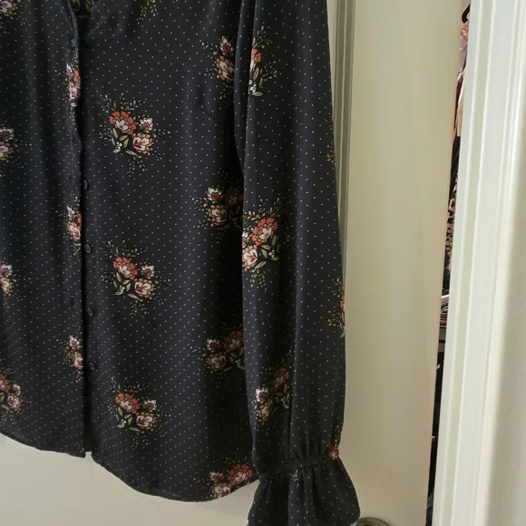 T Tahari Navy Floral Polka Dot Button-Down Blouse - Picture 3 of 6